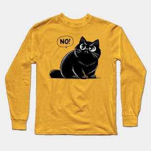 Cute Black Cat Says No Long Sleeve T-Shirt